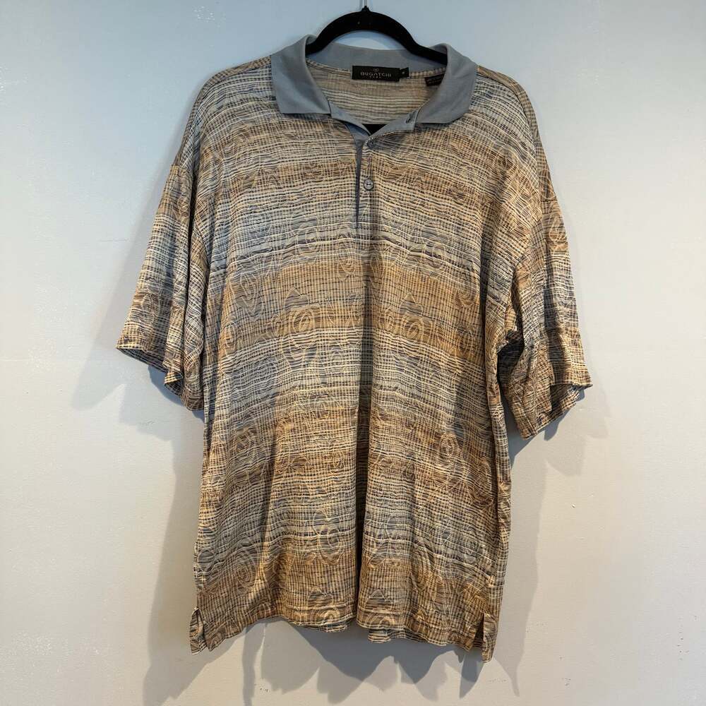 Bugatchi Uomo Polo Shirt Men’s Medium Abstract Print 100% Cotton Short Sleeve